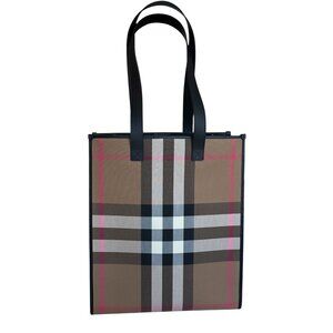 Burberry 8084551 Fabric & Leather Check Print Book Tote
